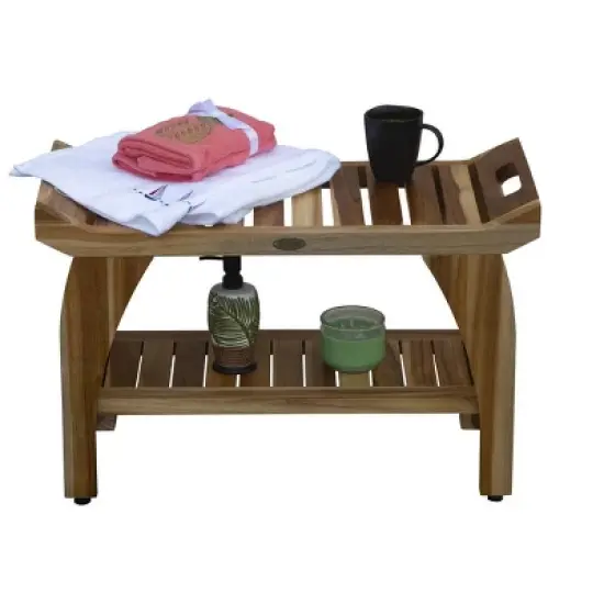 EcoDecors&reg; Tranquility&reg; 30" Teak Wood Shower Bench with Shelf in EarthyTeak Finish image {4}