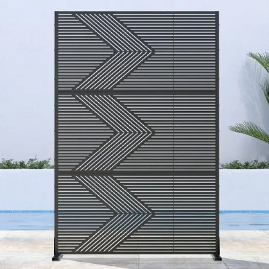 Dovelina Metal Outdoor Privacy Screen Freestanding Patio Decorative Screens - 72"x47", Black, Cedric image {1}