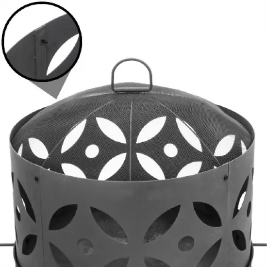 Sunnydaze Outdoor Camping or Backyard Cast Iron Retro Round Fire Pit Bowl with Handles and Spark Screen - 26" - Black image {3}