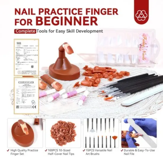 Saviland Adjustable Nail Training Mannequin: Practice Hand with Replaceable Tips & Tools - Beginner Art Skill Builder Kit. image {1}