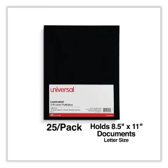 Universal Laminated Two-Pocket Folder Cardboard Paper Black 11 x 8 1/2 25/Pack 56416 image {3}