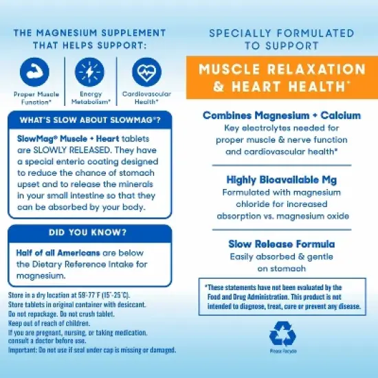 SlowMag Muscle + Heart Magnesium Chloride with Calcium Supplement Tablets - 120ct image {6}