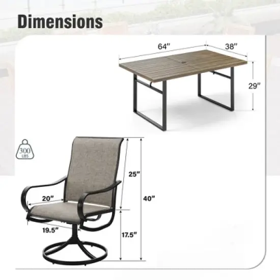 Captiva Designs 7pc Outdoor Patio Metal Rectangle Dining Table & Textilene Swivel Chairs image {10}