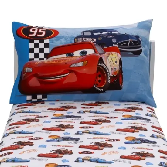 Disney Cars Radiator Springs White, Blue, and Red 2 Piece Toddler Sheet Set - Fitted Bottom Sheet and Reversible Pillowcase image {3}