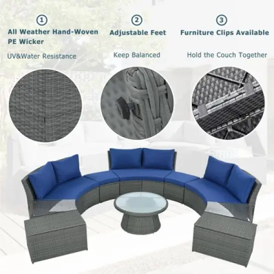 10-Piece Outdoor Patio Rattan Sofa Set with Cushions, Side Tables, Ottomans & Round Table &acirc;&acirc;&sbquo;?Light Gray PE Wicker Sectional Set image {4}
