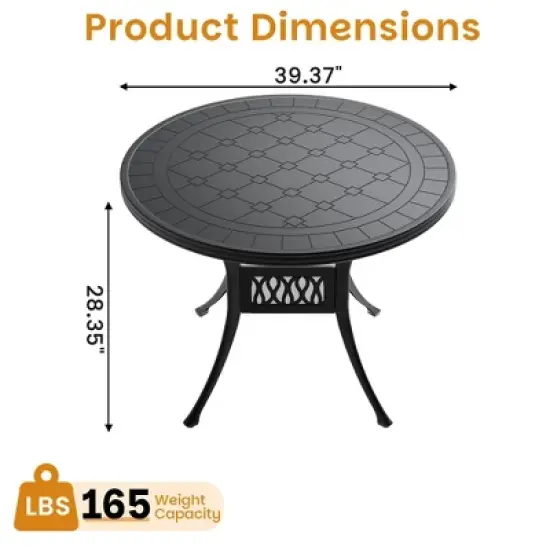 39" Black Cast Aluminum Outdoor Dining Table &ndash; Round Weather-Resistant Patio Table with Classic Design image {2}