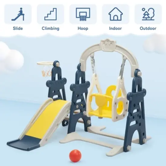 3-in-1 Kids Slide for Toddlers Slide and Swing Set,Indoor image {7}