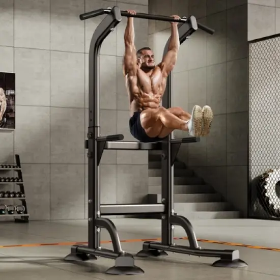 CSBDHome Adjustable Pull-Up Bar Power Tower&ndash;Heavy-Duty Steel Frame, Height 66.5&ndash;82.7 in, 330 lbs Capacity, Multi-Function Home Gym Station image {9}