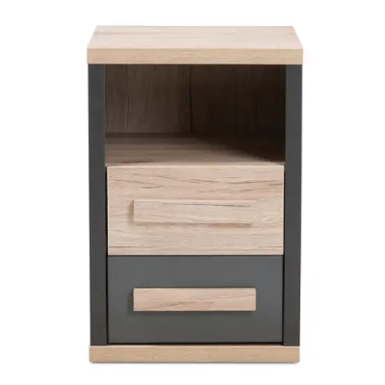 Pandora Modern and Contemporary Two-Tone 2 Drawer Nightstand Dark Gray - Baxton Studio image {2}
