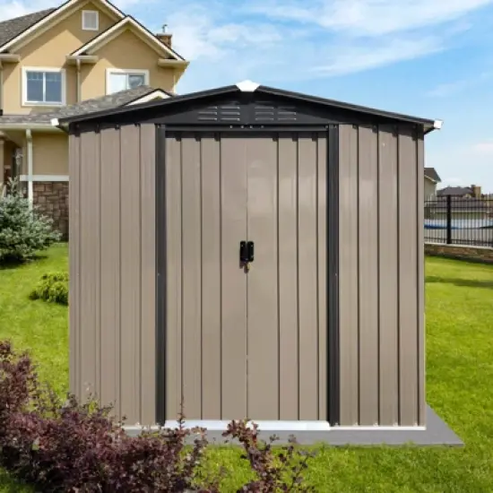 MOEPISY Outdoor storage sheds 4FTx6FT Apex roof brown with Sliding Doors image {4}
