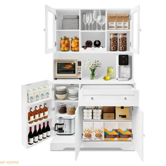 Modern Kitchen Pantry Cabinet with Microwave Stand, Drawer & 14 Shelves image {1}