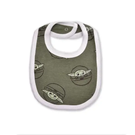 Star Wars Infant Boy's 3 Piece Coordinates, Baby Yoda Graphic Printed Long Sleeve Bodysuit Creeper, Bib, and Jogger Pants Set for infant image {5}