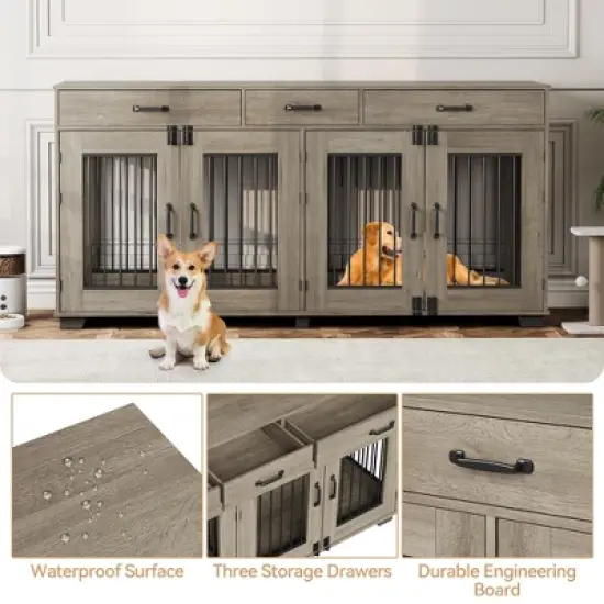 71" Large Dog Crate for 2 Dogs, Double Dog Cage Furniture with 3 Drawers for Ample Storage Space image {6}