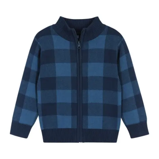 Andy & Evan  Toddler  Boys Navy Check Intarsia Sweater Zip-Up Set image {2}