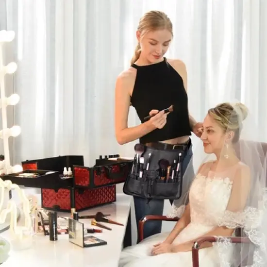 Byootique 2in1 Foldable Brush Holder Waist Zipper Bag Professional Multi Portable Cosmetic Makeup Pouch with Belt Strap image {2}