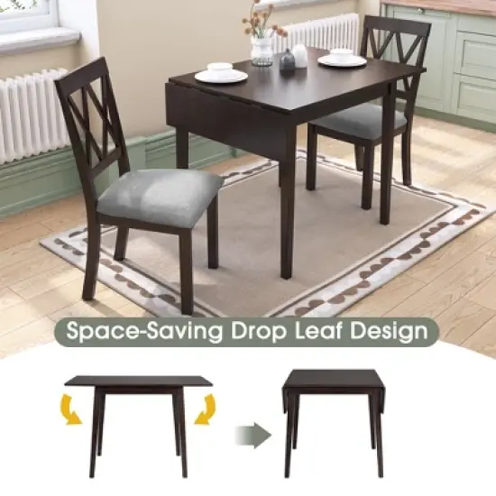 Foldable Dining Table Set for Small Space, 5 Pcs Set Farmhouse Style, Small Kitchen Table Set with Drop Leaf and 4 Dining Upholstered Chairs, Black image {1}