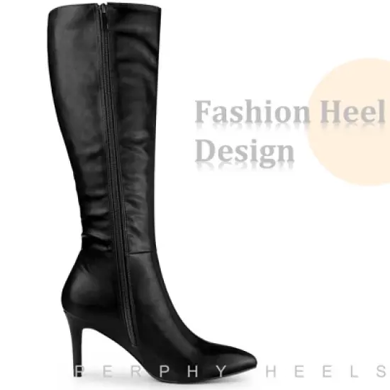 Perphy Women's High Heels Pointed Toe Stiletto Heel Knee High Boots image {3}