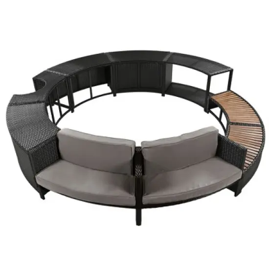 FIONECA Spa Surround Rattan Sofa Set with Storage, Mini Sofa & Cushions for Patio or Backyard, Grey image {7}