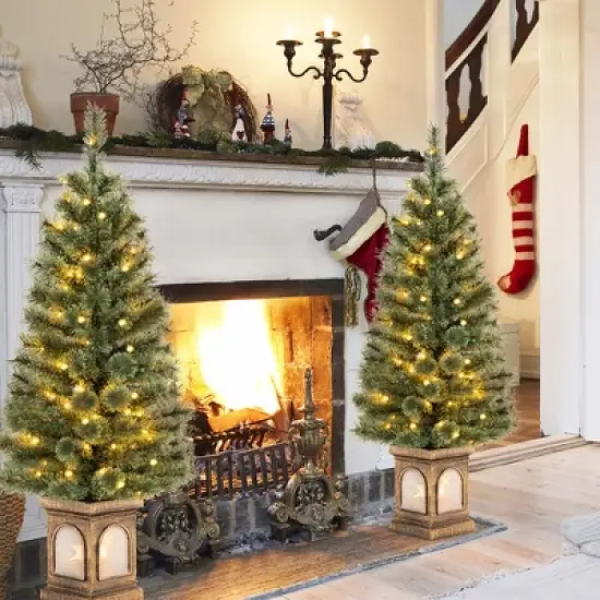 Costway 4 FT Pre-Lit Potted Christmas Tree Pine Needles 3 Dynamic Modes Remote Control image {2}