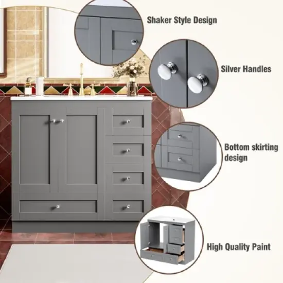 Merax 36" Shaker Style Free-Standing Bathroom Vanity with Ceramic Sink image {3}