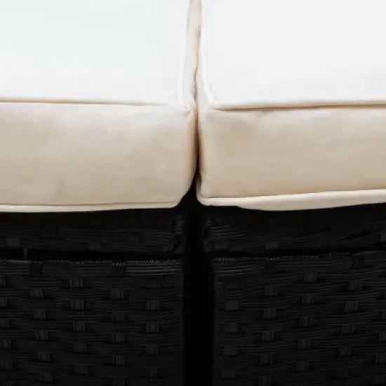 6pc Wicker Round Outdoor Sectional Set with Cushions - Black/Beige - GODEER image {15}