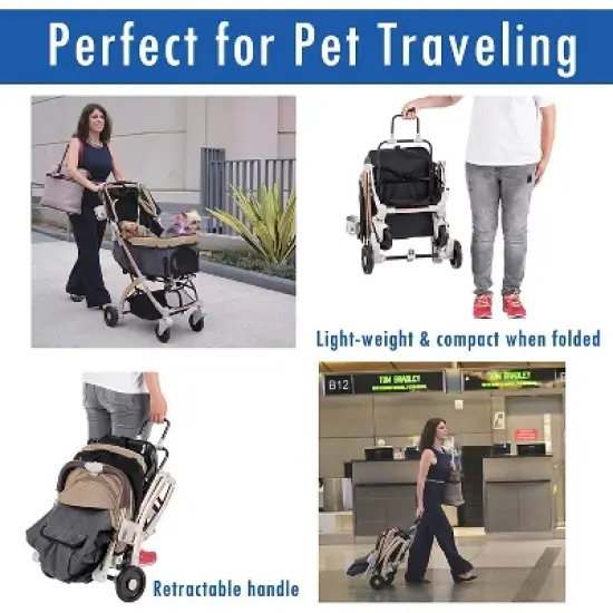 HPZ Pet Rover Lite Travel Stroller - Light-Weight Dog/Cat/Pet Stroller Travel Carriage with Convertible Compartment for Small & Medium Pets image {2}