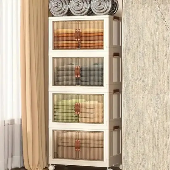 DOMETOUR Five-layer foldable plastic storage box, stackable and space-saving, perfect for homes, offices, closets, and dorms. image {1}