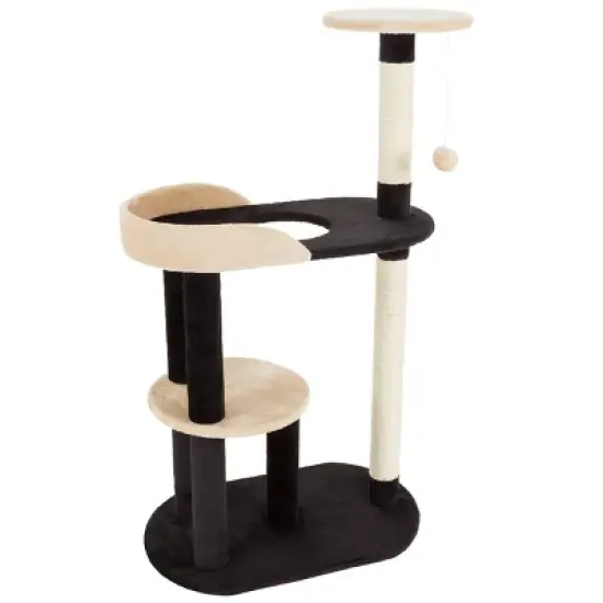 3-Tier Cat Tower - Indoor Feline Furniture with 2 Napping Perches, 2 Sisal Rope Scratching Posts, Peek Hole, and Fun Hanging Toy by PETMAKER (Black) image {6}