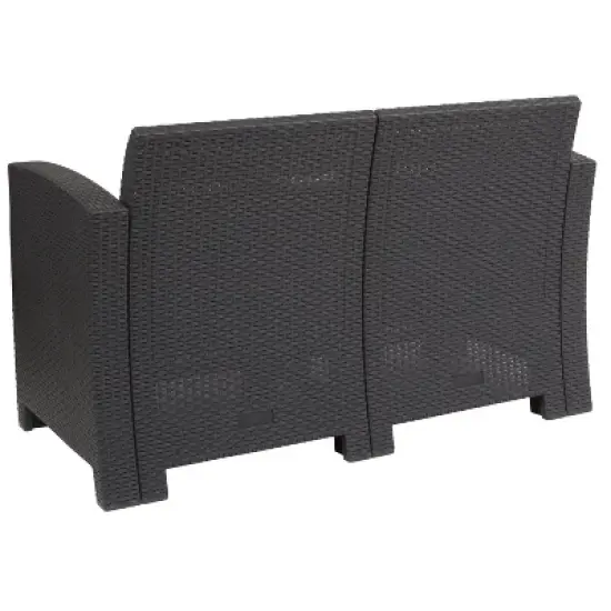 Flash Furniture Faux Rattan Loveseat with All-Weather Cushions image {6}