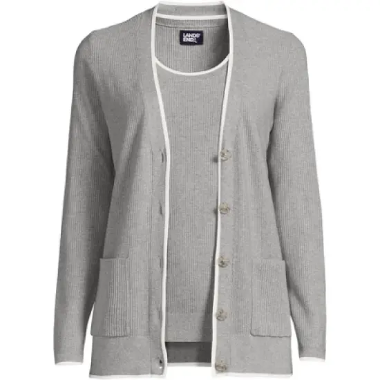 Lands' End Women's Fine Gauge Cotton Cardigan and Tank Sweater Set image {4}