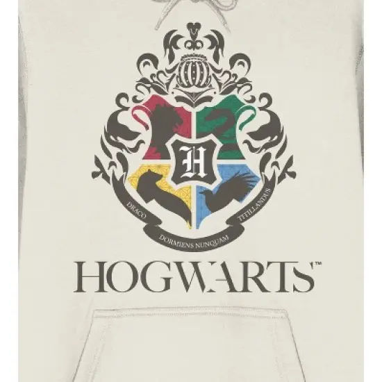 Harry Potter Minimal Hogwarts Crest Long Sleeve Natural Unisex Adult Hooded Sweatshirt image {1}