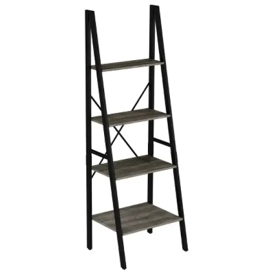 Lavish Home 4-Tier Ladder Bookshelf &ndash; Freestanding Industrial Style Wooden Shelving, Gray/Black image {7}