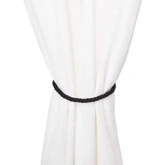 4-Pack Black Cotton Window Curtain Tiebacks Tie Back with 8 Hooks, 26" Holdbacks Rope for Drapes image {2}