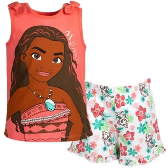Disney Princess Princess Moana Rapunzel Jasmine Belle Girls Tank Top and French Terry Shorts Little Kid to Big Kid image {10}