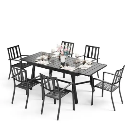 Captiva Designs 7pc Outdoor Expandable Rectangle Dining Table & Stackable Metal Chairs image {16}