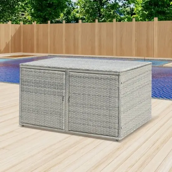 WELLFOR 88gal Outdoor Patio Garden Rattan Storage Box Gray image {3}