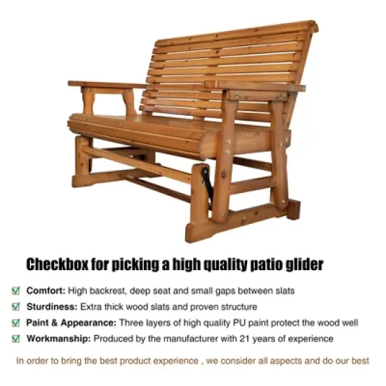 Fortune Candy 2 Person Wooden Patio Glider with High Roll Back image {2}