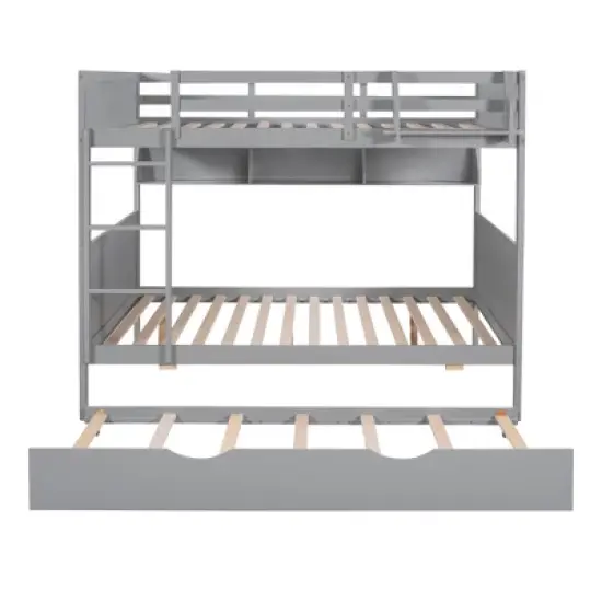 Separable Full-Over-Full Bunk Bed with Twin Size Trundle and Bookshelf - ModernLuxe image {5}