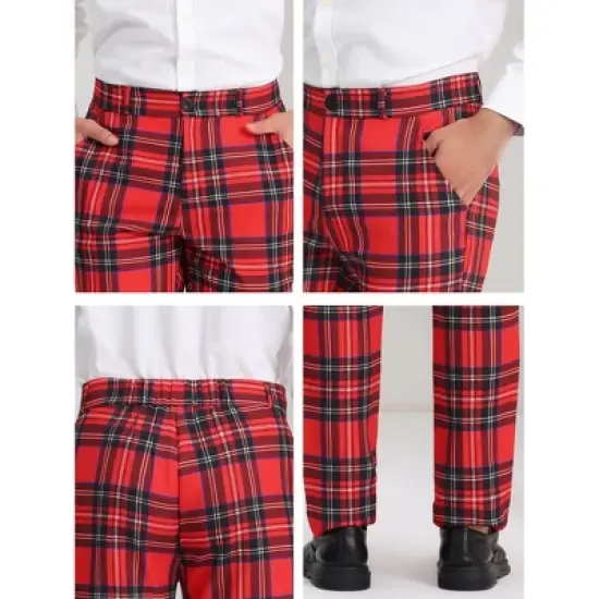 Lars Amadeus Men's Plaid Flat Front Business Dress Suit Pants image {5}