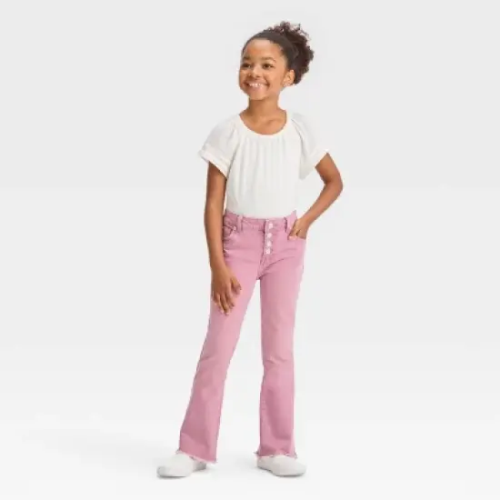 Girls' Button Fly Flare Jeans - Cat & Jack&trade; Pink image {2}