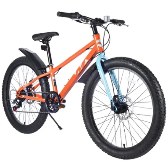 DSVIMOY Bicycles, 24 Inch Bicycle with Adjustable Seat, Fat Tire Mountain Bike for Boys and Girls, Orange, 64.17"*24.8"*35.04" image {5}