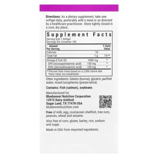 Bluebonnet Nutrition Omega-3 Salmon Fish Oil, 1,000 mg, 180 Softgels image {1}
