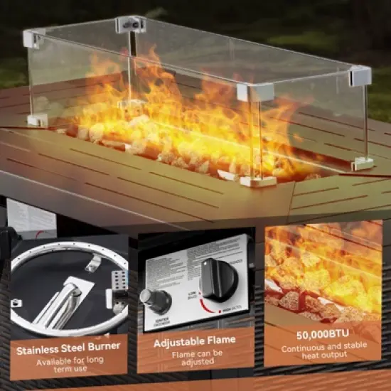 Belord Furniture Patio Set with 43" Propane Fire Pit Table, Patio Furniture Set with Sofa, 2 Swivel Patio Chairs, Accent End Table, and Fire Pit Table image {11}