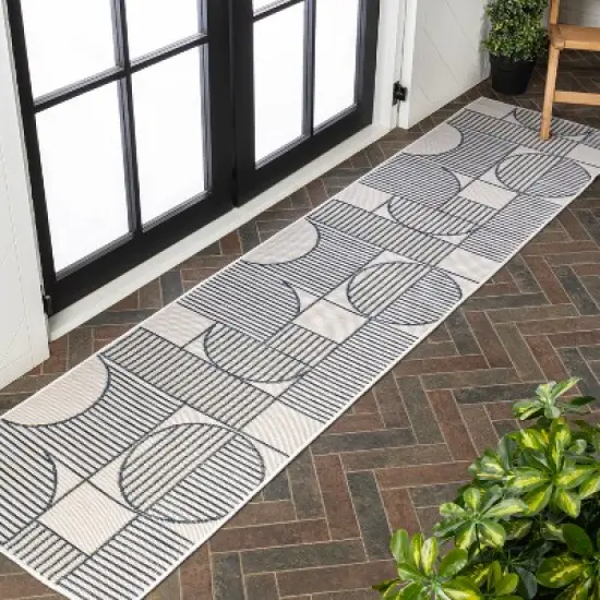 JONATHAN Y Arielle Mid-Century Modern Geometric Lines Reversible Machine-Washable Indoor/Outdoor Area Rug image {5}