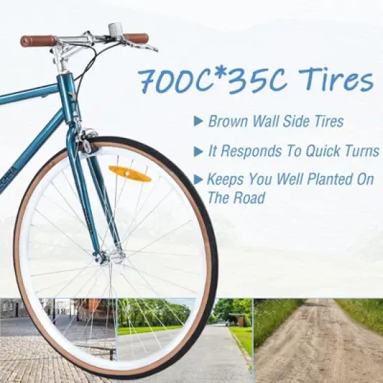 NAYSAYE Bicycle Single Speed Retro Style 700C Road Bike Steel Frame for Men and Women for City Rides, Blue, 64.97"*24.41"*38.52" image {3}