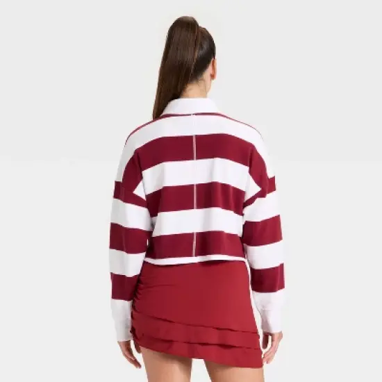 Women's Game Day Striped Cropped Long Sleeve Polo T-Shirt - JoyLab&trade; image {1}