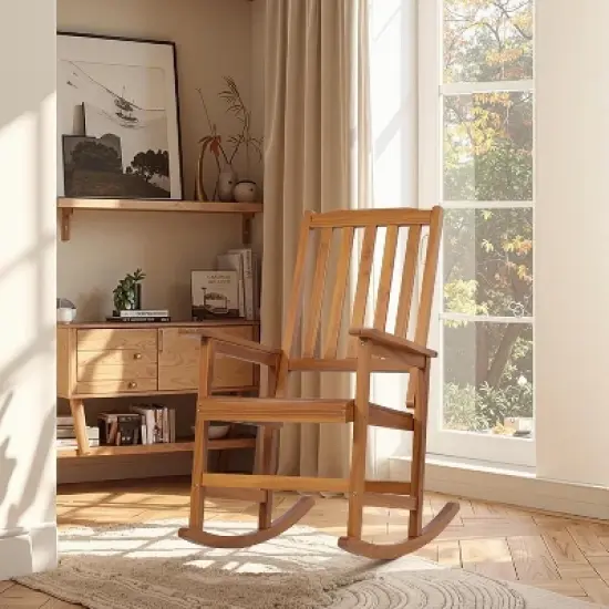 Outdoor Rocking Chair, Acacia Wood Patio Porch Rocker for Garden, Deck or Yard image {1}