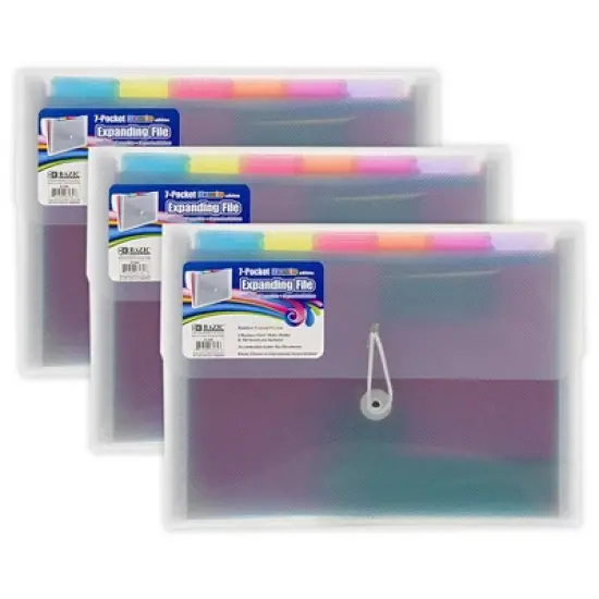 BAZIC Products&reg; Rainbow 7-Pocket Letter Size Poly Expanding File, Pack of 3 image {7}