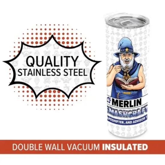 SMASHCRAFT 20 ounce Stainless Steel Double Walled Insulated Travel Tumbler Coffee Mug Cup, Merlin Comic image {3}