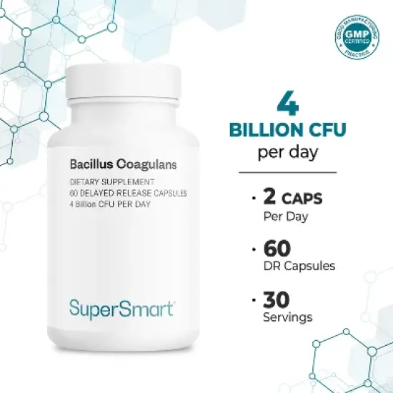 SuperSmart Bacillus Coagulans Probiotic 4 Billion CFU per Day - Lactobacillus Sporogenes | Non-GMO & Gluten Free - 60 Delayed Release Capsules image {4}